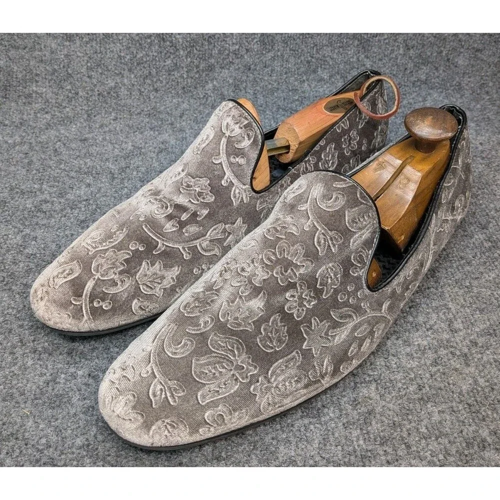 Giorgio Brutini Men’s 13 Gray Velvet Smoking Slippers Floral Pattern Dress...